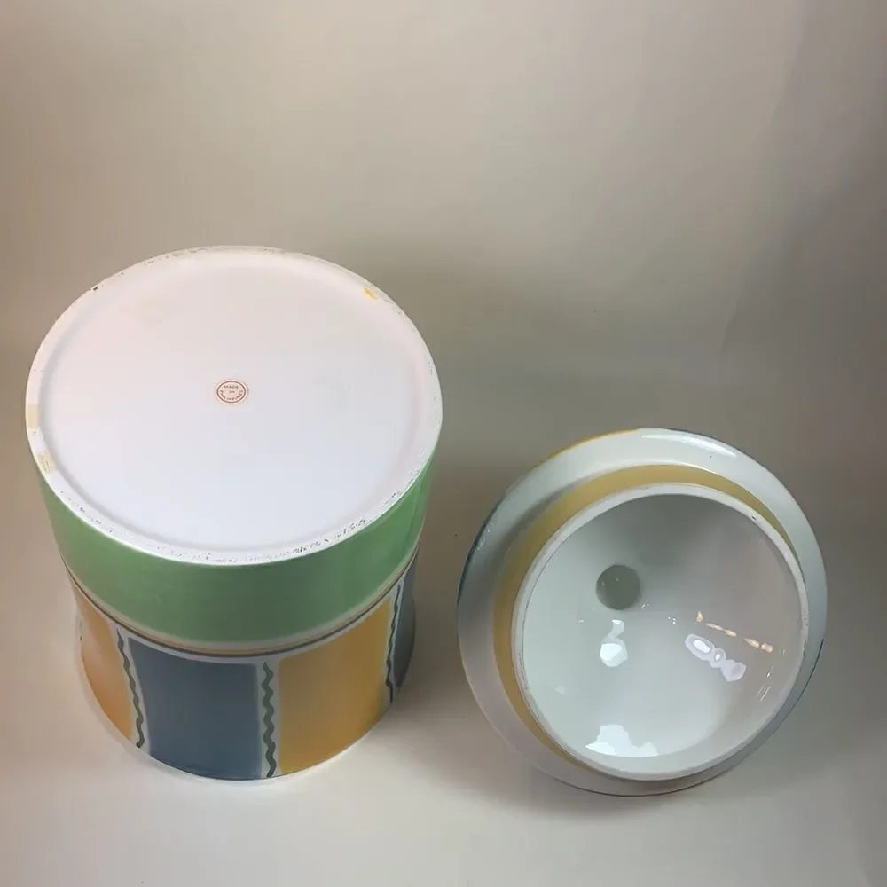 Cookie Jar Lid Green Yellow Blue 10 Inches Tall